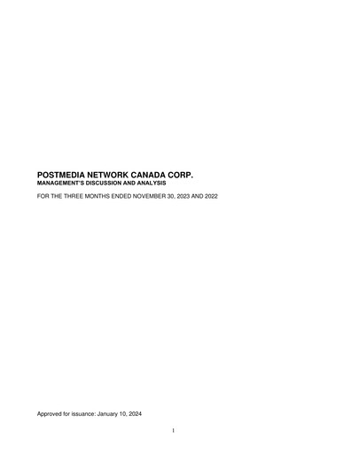 Miniature Postmedia Network Canada Rapport trimestriel 2024-q1