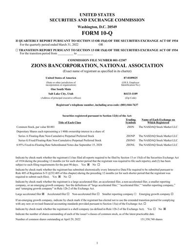 Thumbnail Zions Bancorporation
 Quarterly Report 2022-q1