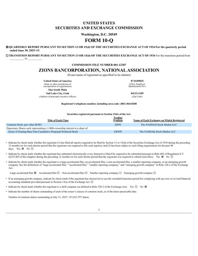 Thumbnail Zions Bancorporation
 Quarterly Report 2025-q2