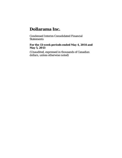 Thumbnail Dollarama Financial Statement 2014-q1