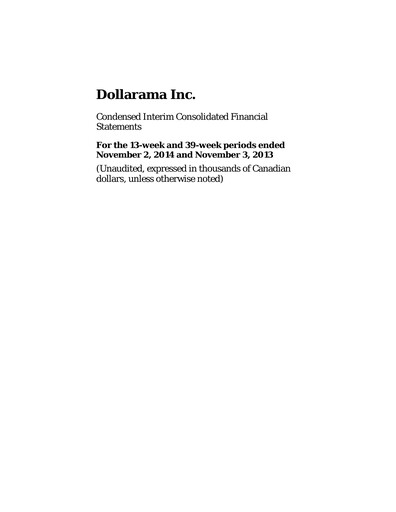 Thumbnail Dollarama Financial Statement 2014-q3