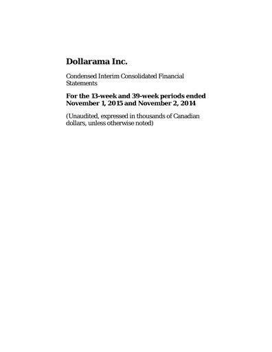 Thumbnail Dollarama Financial Statement 2015-q3