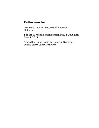 Thumbnail Dollarama Financial Statement 2016-q1