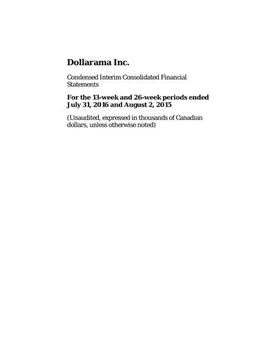 Thumbnail Dollarama Financial Statement 2016-q2