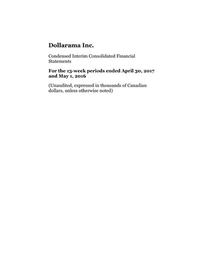 Thumbnail Dollarama Financial Statement 2017-q1