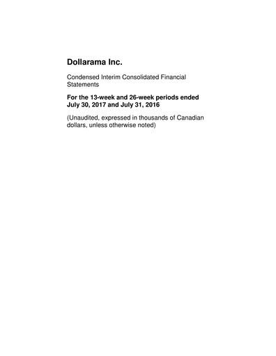 Thumbnail Dollarama Financial Statement 2017-q2
