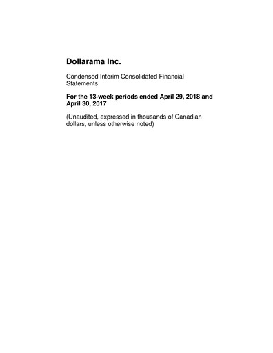Thumbnail Dollarama Financial Statement 2018-q1