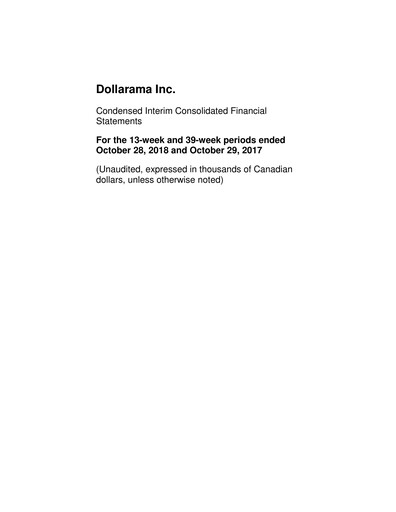 Thumbnail Dollarama Financial Statement 2018-q3