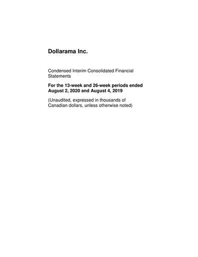 Thumbnail Dollarama Financial Statement 2020-q2