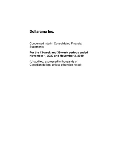 Thumbnail Dollarama Financial Statement 2020-q3