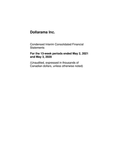 Thumbnail Dollarama Financial Statement 2021-q1