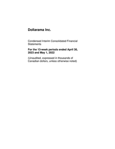 Thumbnail Dollarama Financial Statement 2023-q1