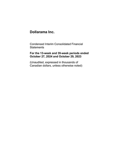 Thumbnail Dollarama Financial Statement 2024-q3