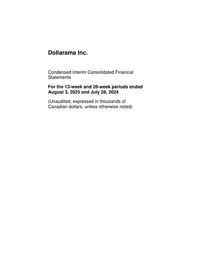 Thumbnail Dollarama Financial Statement 2025-q2