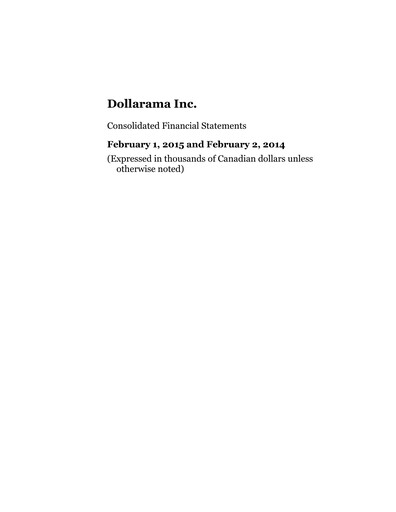 Thumbnail Dollarama Financial Statement fy2015