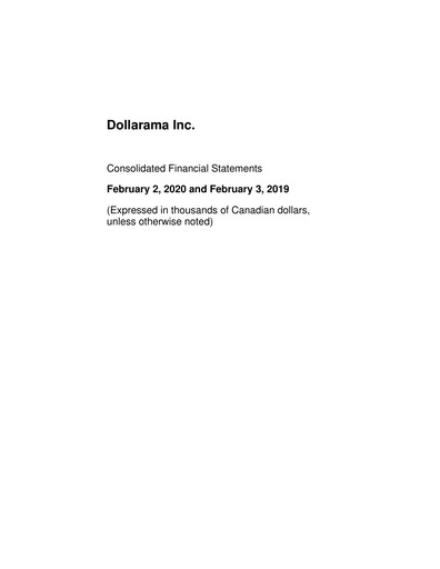 Thumbnail Dollarama Financial Statement fy2020