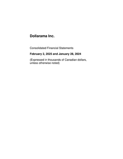 Thumbnail Dollarama Financial Statement fy2025