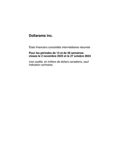 Thumbnail Dollarama Financial Statement 2026-q3