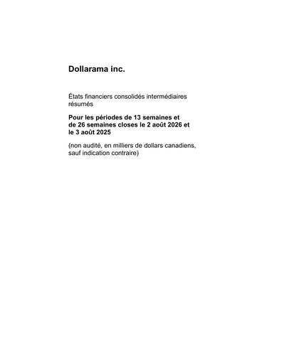 Miniature Dollarama Bilan financier 2027-q2
