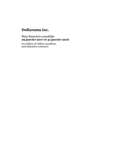 Miniature Dollarama Bilan financier fy2017