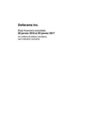 Miniature Dollarama Bilan financier fy2018