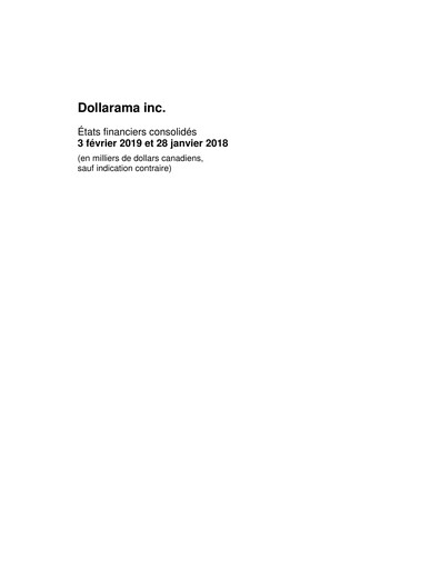 Miniature Dollarama Bilan financier fy2019