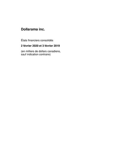 Miniature Dollarama Bilan financier fy2020