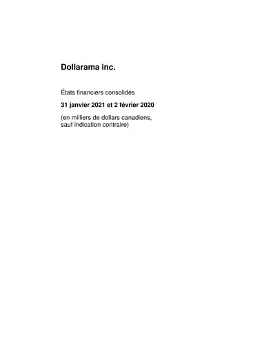 Miniature Dollarama Bilan financier fy2021