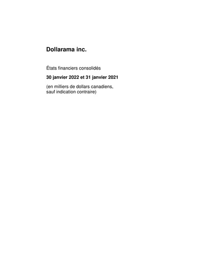 Miniature Dollarama Bilan financier fy2022