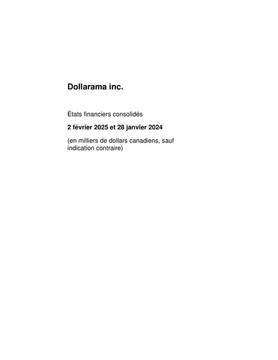Miniature Dollarama Bilan financier fy2025