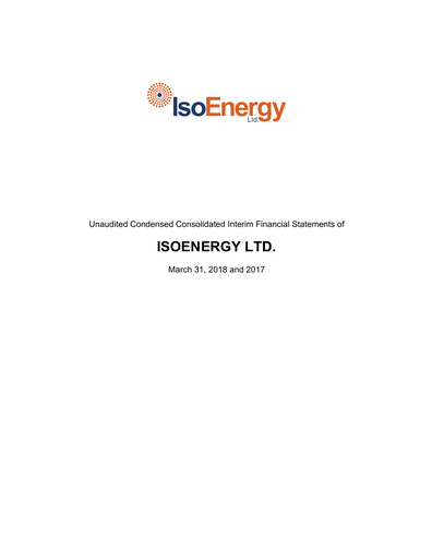 Thumbnail IsoEnergy Financial Statement 2018-q1