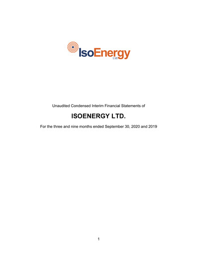 Thumbnail IsoEnergy Quarterly Report 2020-q3