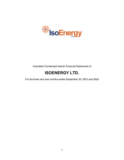 Thumbnail IsoEnergy Quarterly Report 2021-q3