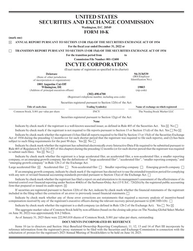 Thumbnail Incyte Annual Report 2022
