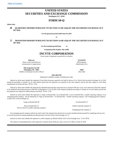 Thumbnail Incyte Quarterly Report 2018-q2