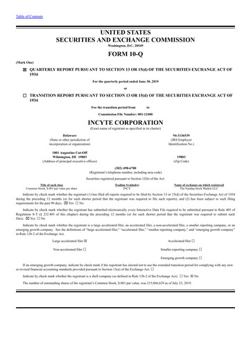 Thumbnail Incyte Quarterly Report 2019-q2