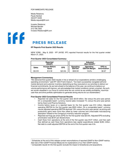 Thumbnail International Flavors & Fragrances
 Quarterly Report 2023-q1