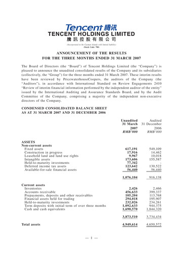 Thumbnail Tencent Financial Statement 2007-q1