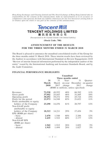 Thumbnail Tencent Financial Statement 2018-q1