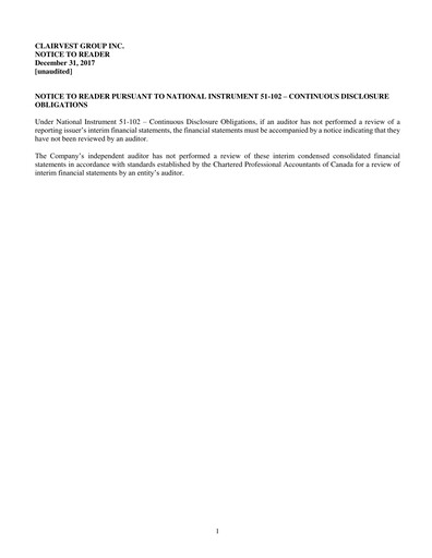 Thumbnail Clairvest Group Financial Statement 2018-q3