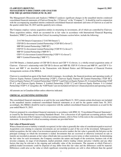 Vorschaubild Clairvest Group Quartalsbericht 2016-q1