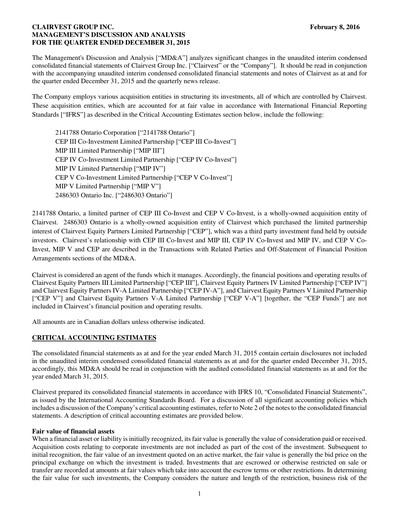Vorschaubild Clairvest Group Quartalsbericht 2016-q3