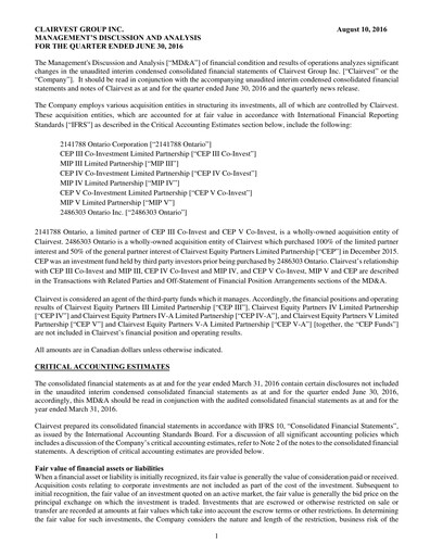 Vorschaubild Clairvest Group Quartalsbericht 2017-q1