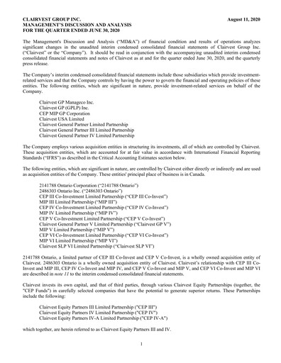 Vorschaubild Clairvest Group Quartalsbericht 2021-q1