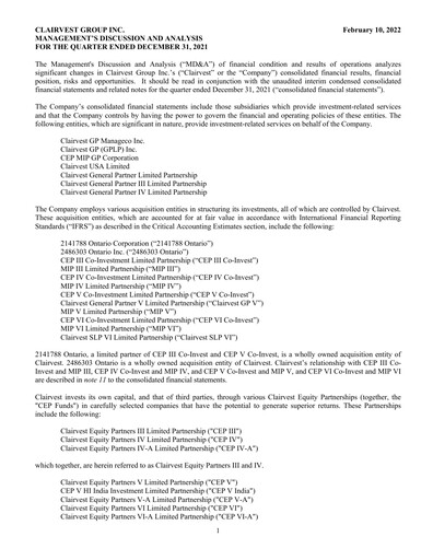 Vorschaubild Clairvest Group Quartalsbericht 2022-q3