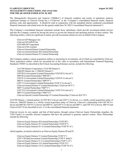 Vorschaubild Clairvest Group Quartalsbericht 2023-q1