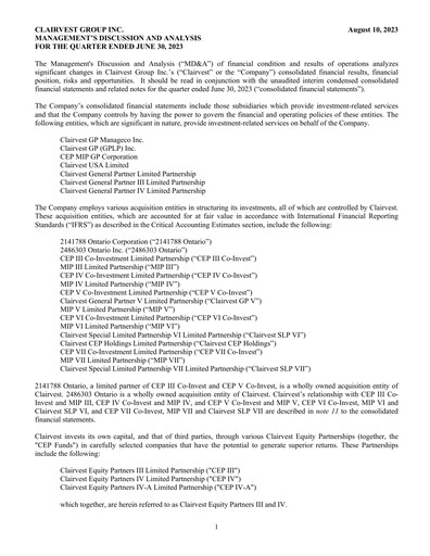 Vorschaubild Clairvest Group Quartalsbericht 2024-q1