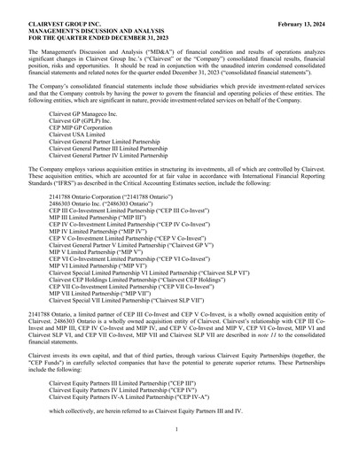 Vorschaubild Clairvest Group Quartalsbericht 2024-q3
