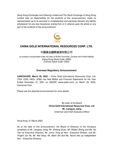 Thumbnail China Gold International Resources Financial Report 2021