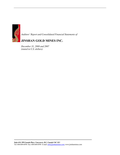 Thumbnail China Gold International Resources Financial Statement 2008